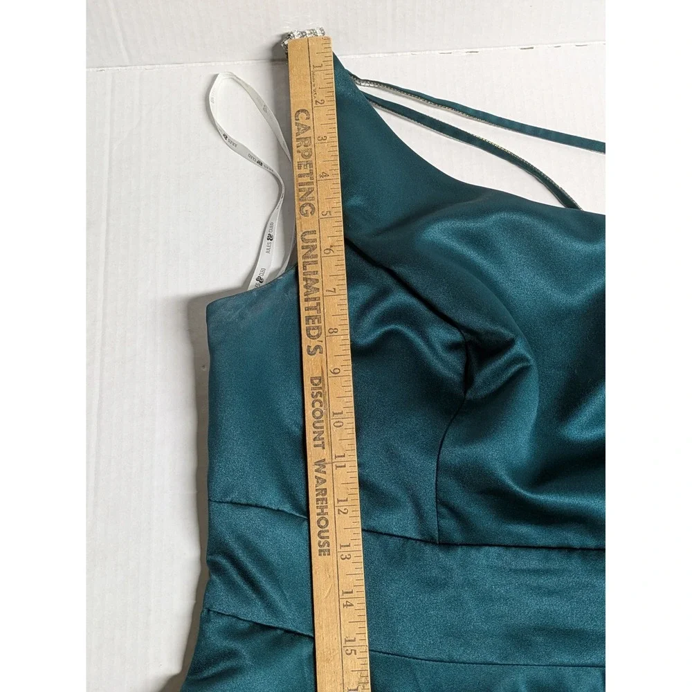 Jules & Cleo Dress Women 20 Emerald Green One Shoulder Rhinestone Satin Gown - Picture 9 of 16